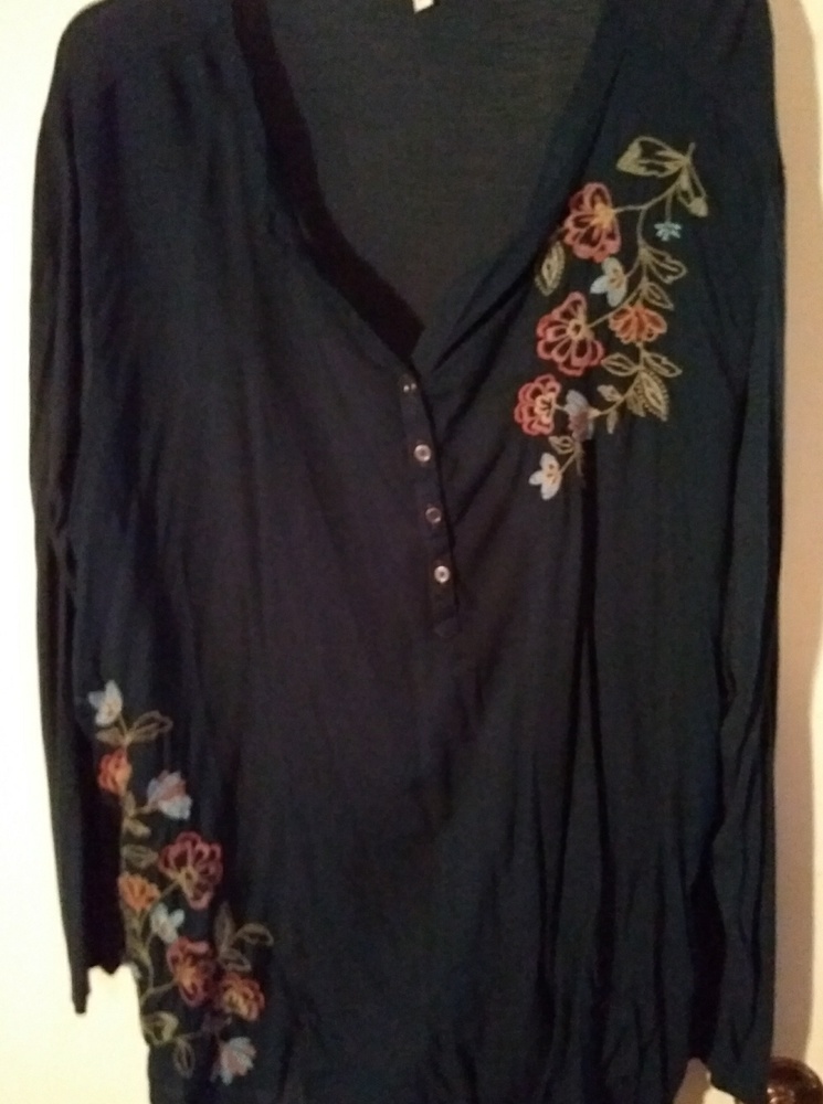 Sonoma dk grn ls shirt w/embd flwrs 3X